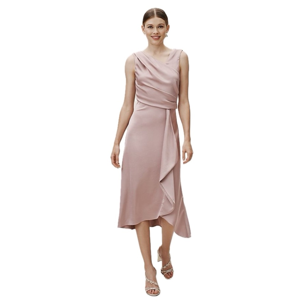 BHLDN Anthropologie Alston Satin Blush Pink Midi Dress Bridesmaid Wedding Size 2